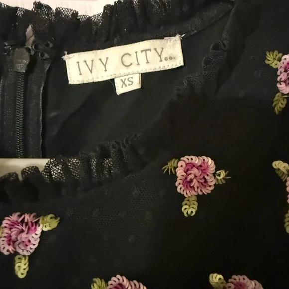 Ivy City Co Black Primrose Short Flutter Sleeve Tulle Dress Size XS - Picture 3 of 4